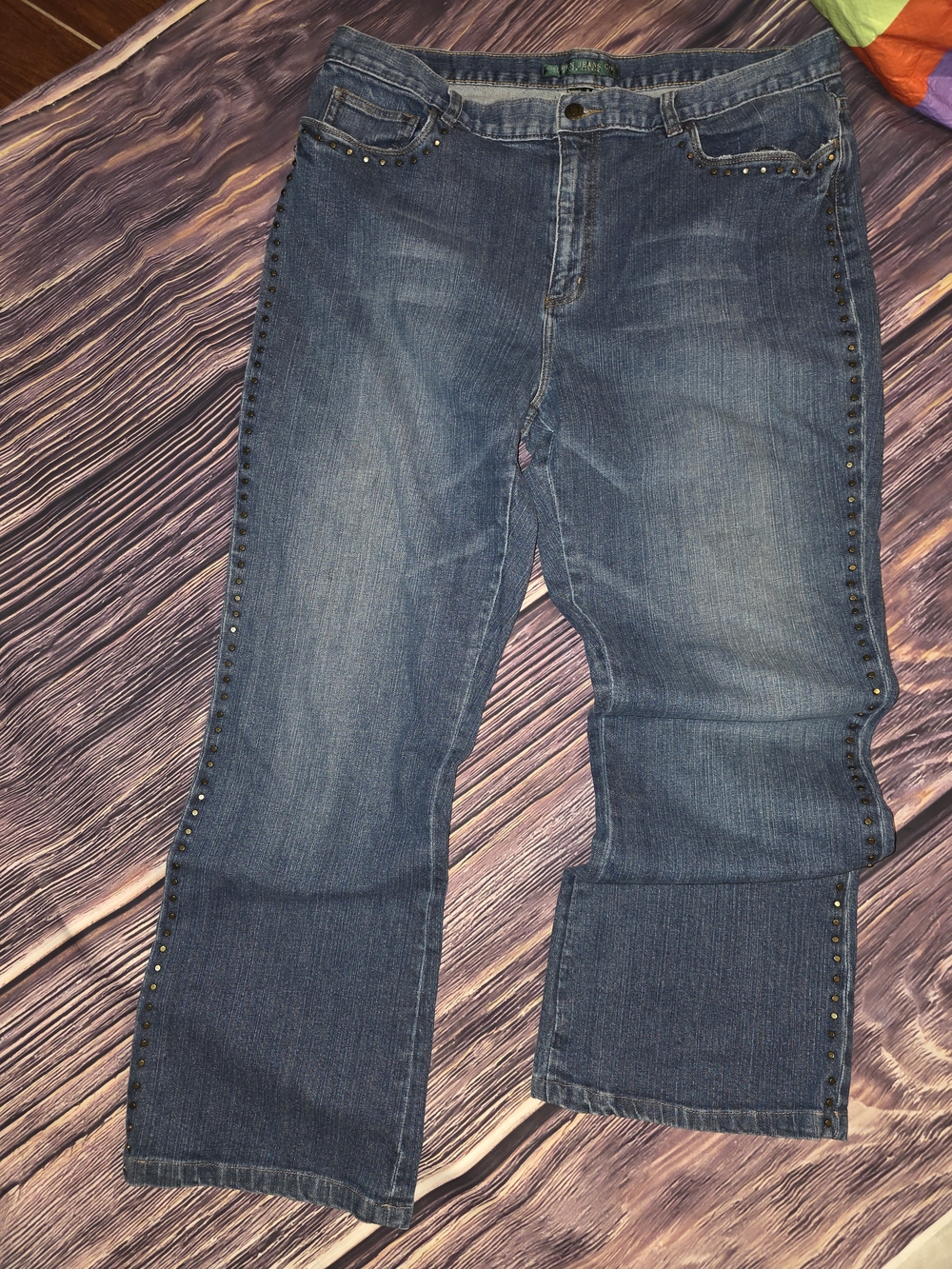 Vintage, Y2k, Lauren Ralph Lauren Women's Blue Bootcut Jeans with Stud Trim